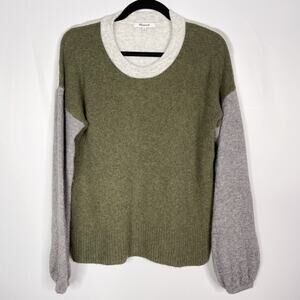 Madewell XSmall Green Gray Colorblock Payton Pullover Sweater in Coziest Yarn
